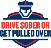 Drive Sober or Get Pulled Over written over drawing of police officer