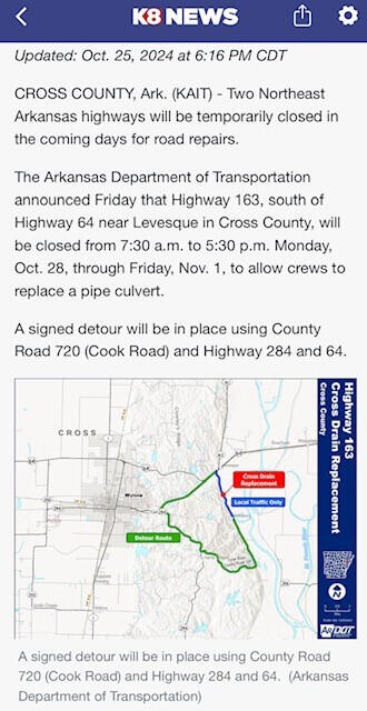 Press Release for Road Closure