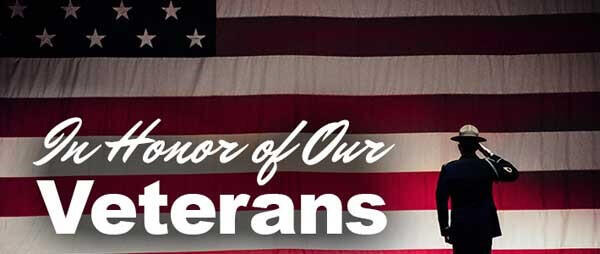 Image of a saluting soldier in front of an American flag with the words 
