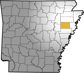 Map of Arkansas highlighting Cross County's location within the state